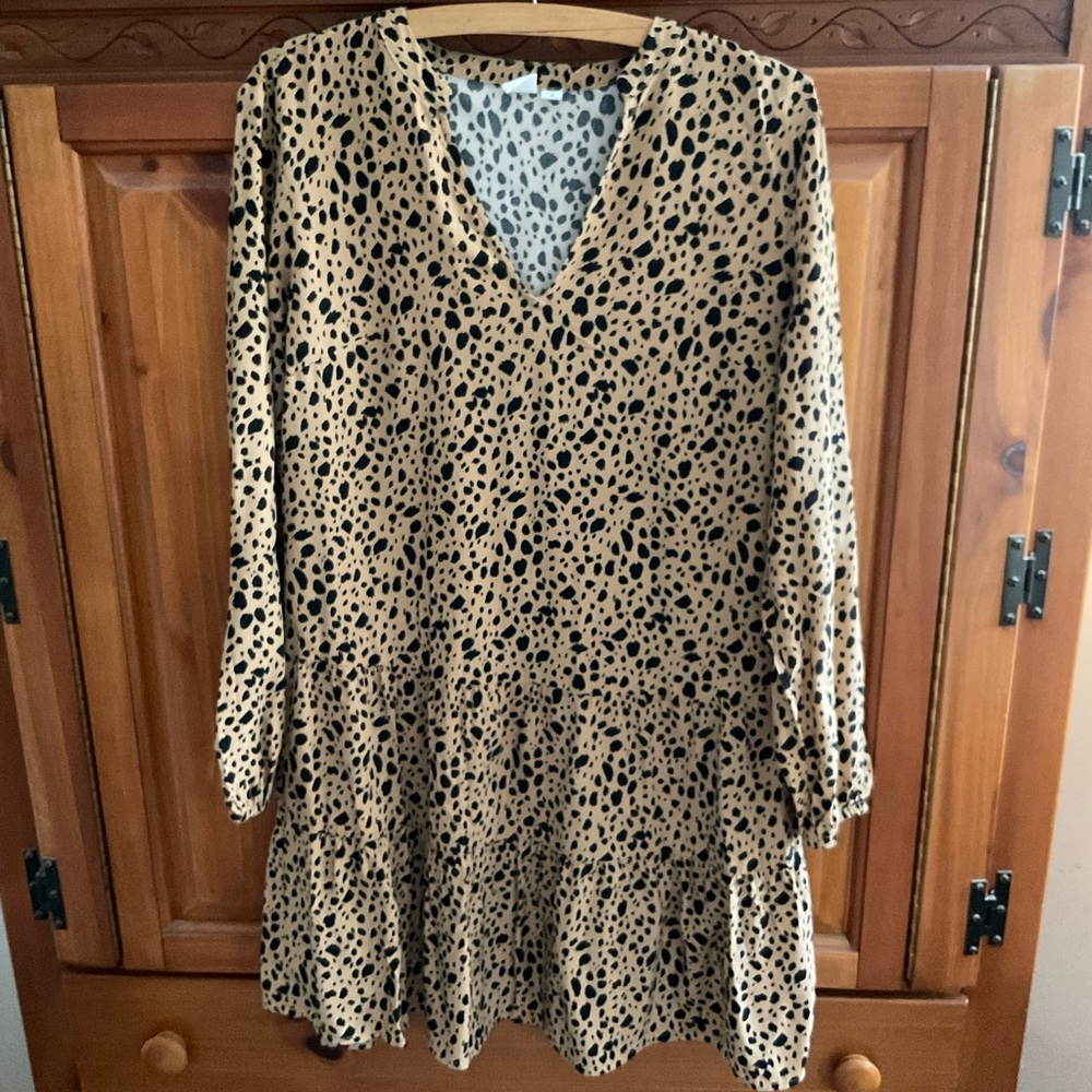 GAP Leopard Animal Print L/S Tiered Swing Dress Women’s Size Small
